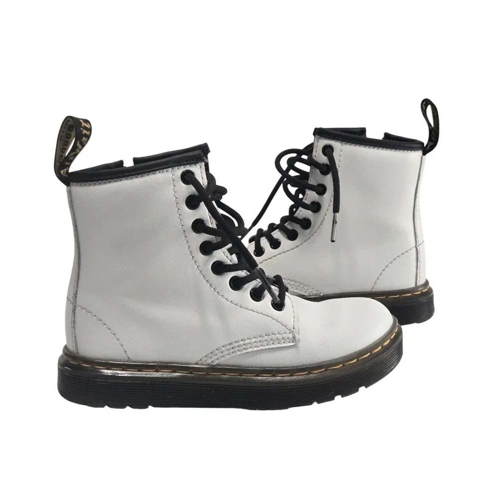 Dr Doc Martens Kids Size US 11 Lace‎ Up High Top White Leather Combat Boots